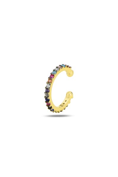 Gümüş altın yaldızlı renkli taşlı sıkıştırmalı kıkırdak küpe ear cuff SGTL11964GOLD
