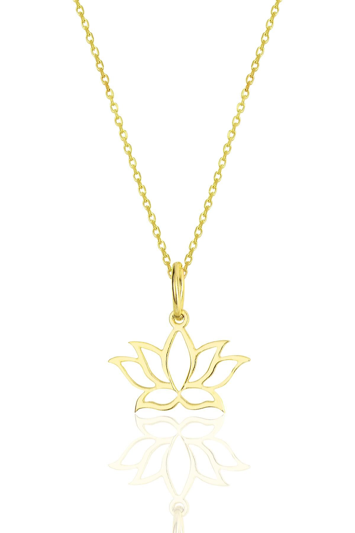 Gümüş altın yaldızlı sonsuz yaşamın simgesi lotus çiçeği kolye  SGTL11869GOLD