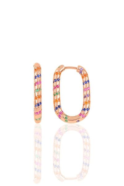 Gümüş rose renkli  zirkon taşlı özel tasarım oval küpe SGTL10272ROSE