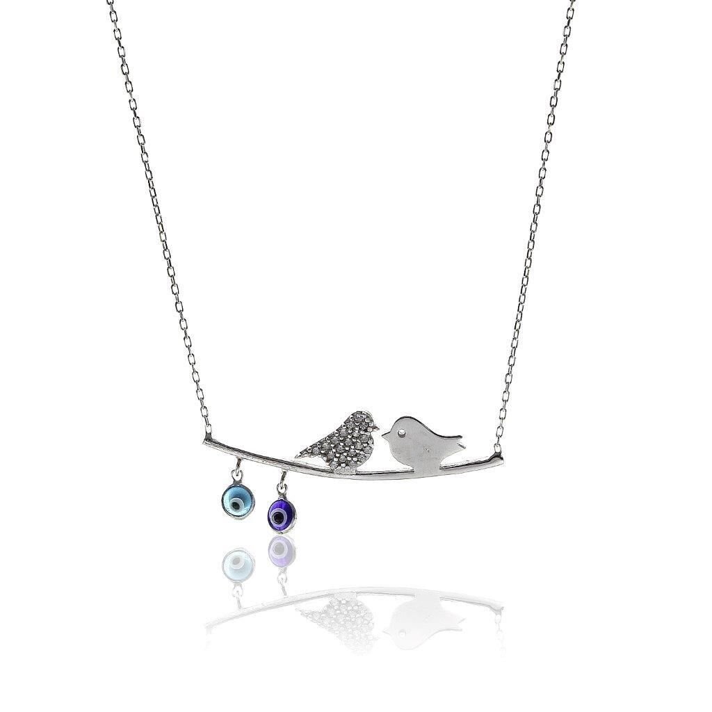 Daldaki kuşlar Rodyum Gümüş Kolye SGTL5709