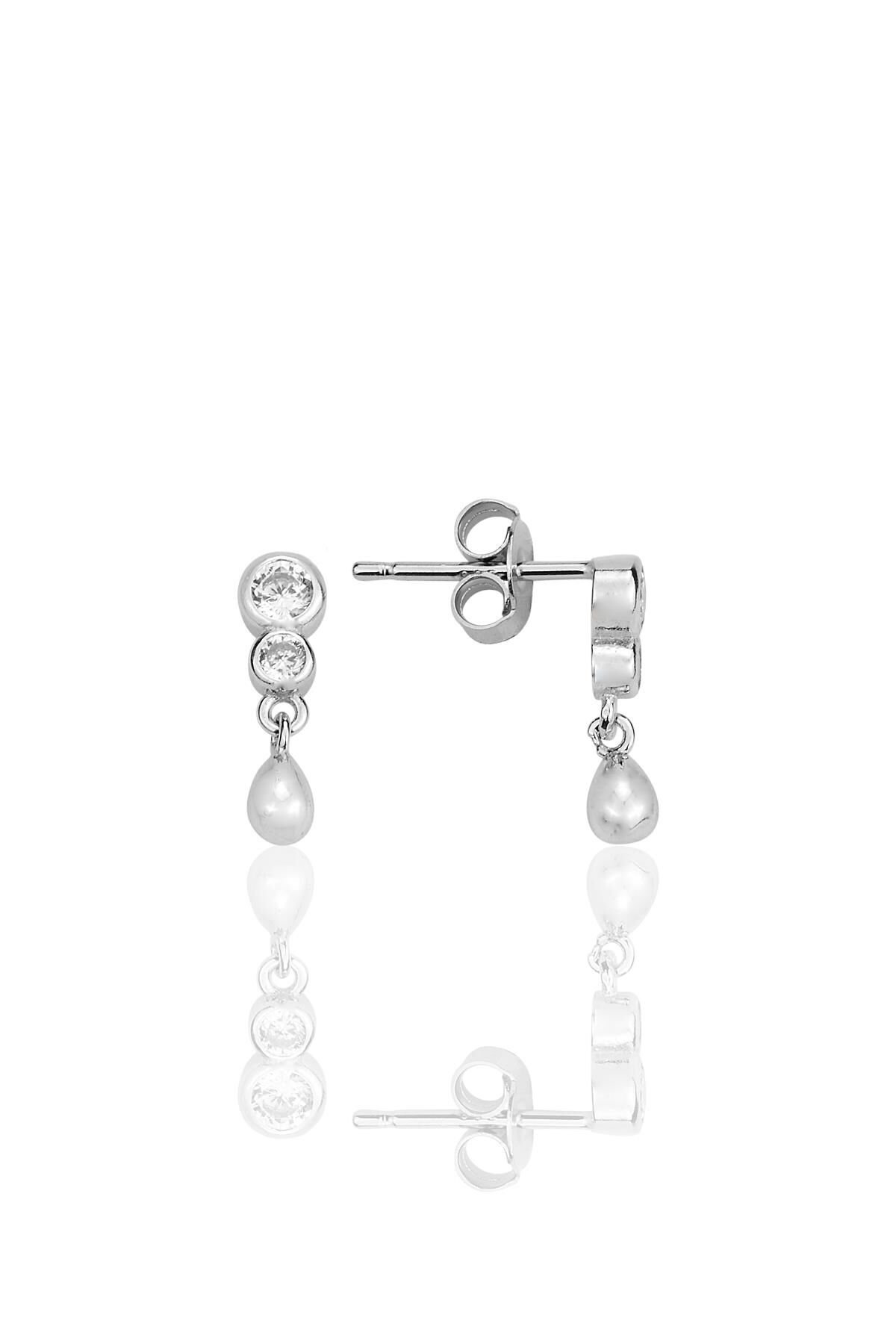 Gümüş rodyumlu zirkon taşlı sallantılı küpe SGTL12337RODAJ