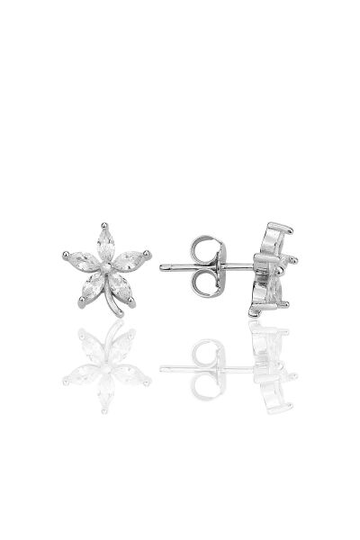 Gümüş rodyumlu mekik kesim zirkon taşlı lotus küpe SGTL12336RODAJ