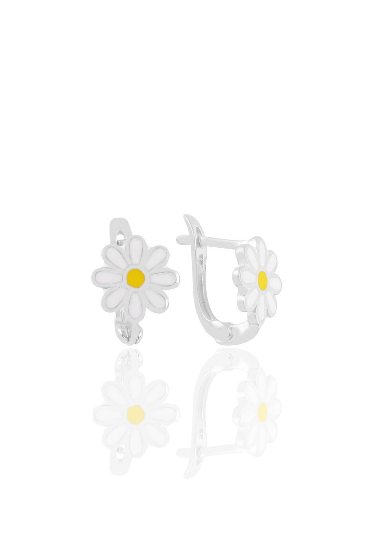 Gümüş yeni, mineli klipsli papatya küpe SGTL11232RODAJ