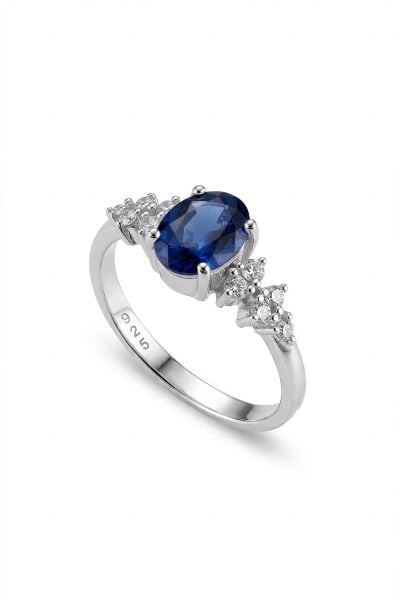 925 Ayar Gümüş Yüzük Rodyum Kaplama Işıltılı Safir Zirkon Taşlı Demet Model Yüzük
