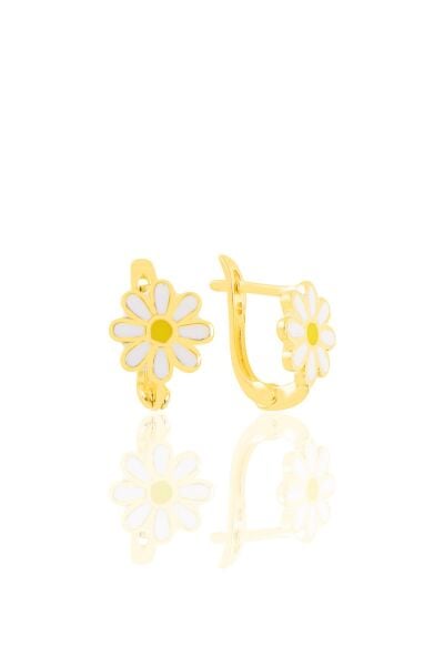 Gümüş altın yaldızlı yeni, mineli klipsli papatya küpe SGTL11232GOLD