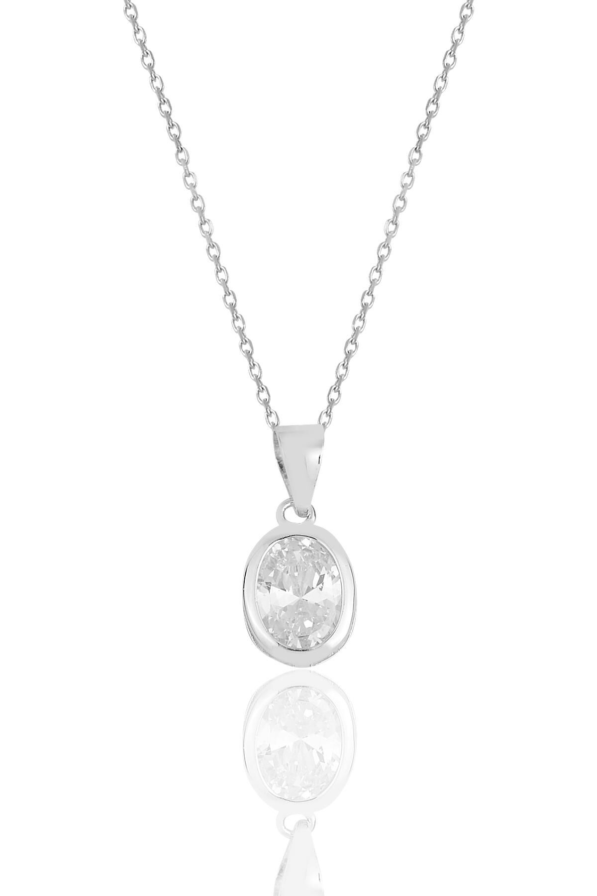 Gümüş rodyumlu oval kesim zirkon taşlı kolye  SGTL11619OVAL