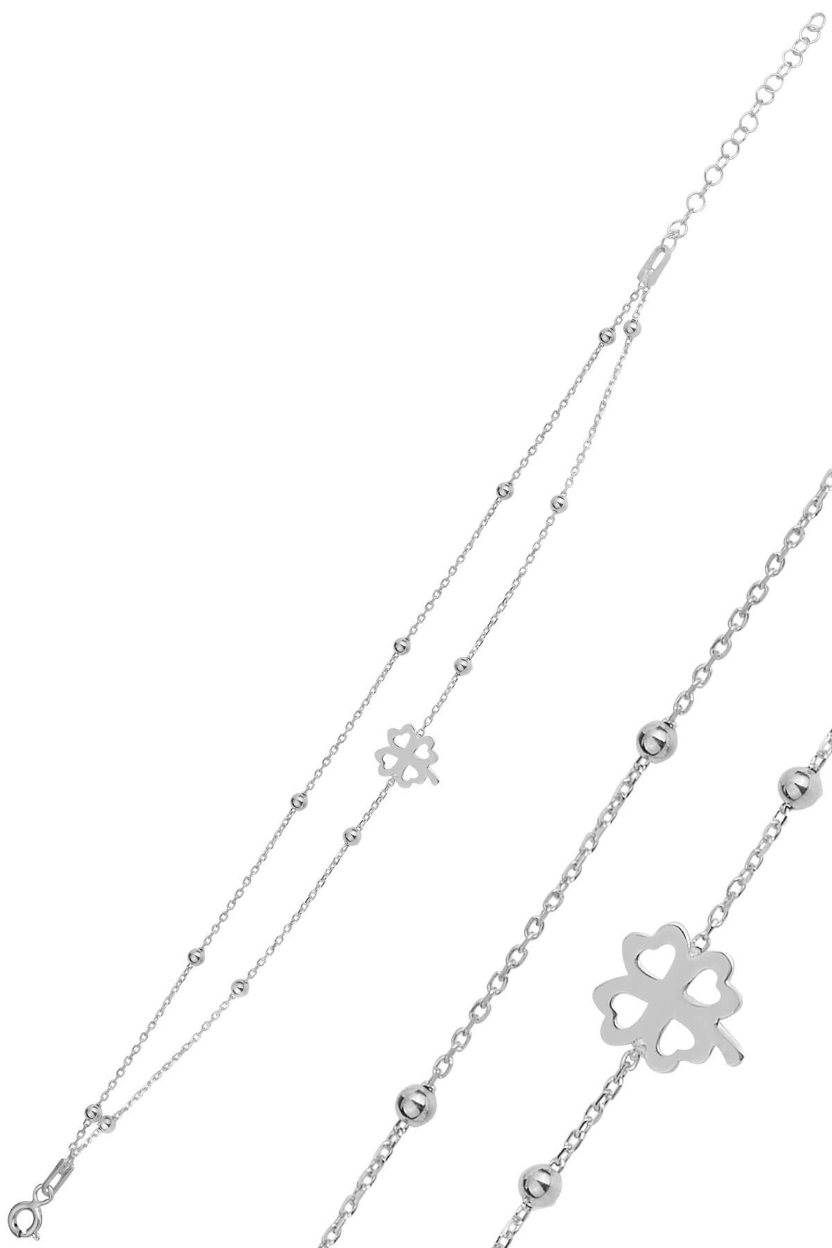 Gümüş rodyumlu top top çift zincirli yonca bileklik SGTL11867RODAJ