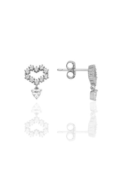 Gümüş rodyumlu zirkon taşlı sallantılı kalp küpe SGTL12335RODAJ