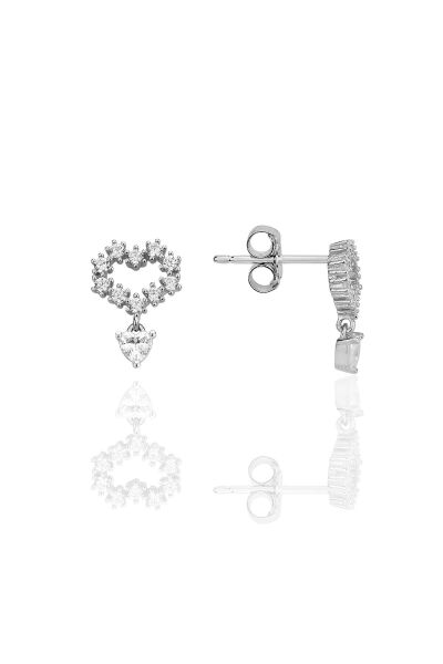 Gümüş rodyumlu zirkon taşlı sallantılı kalp küpe SGTL12335RODAJ