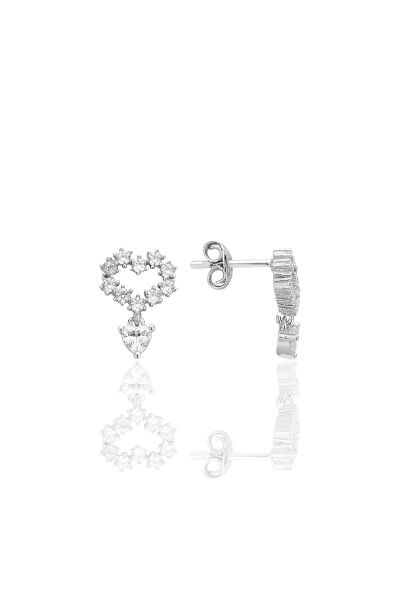 Gümüş rodyumlu zirkon taşlı sallantılı kalp küpe SGTL12335RODAJ