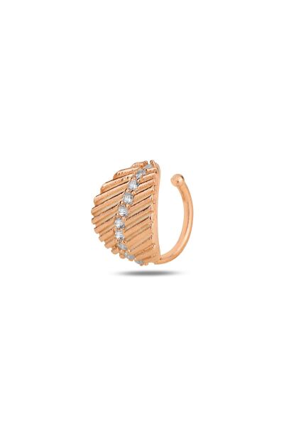 Gümüş rose zirkon taşlı yaprak modeli sıkıştırmalı kıkırdak küpe  ear cuff SGTL11963BEYAZ