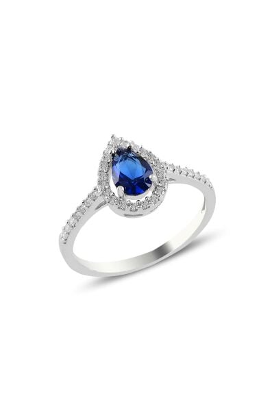 Gümüş rodyumlu safir taşlı damla modeli yüzük SGTL11004LACI