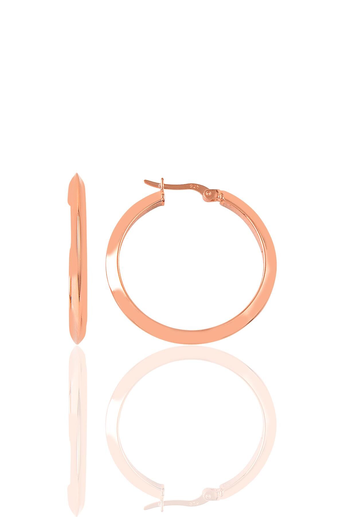 Gümüş Rose 32 mm şarnel halka küpe SGTL9651ROSE