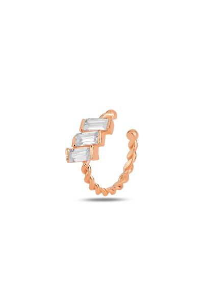 Gümüş rose baget kesim zirkon 3 taşlı sıkıştırmalı kıkırdak küpe ear cuff SGTL11962ROSE