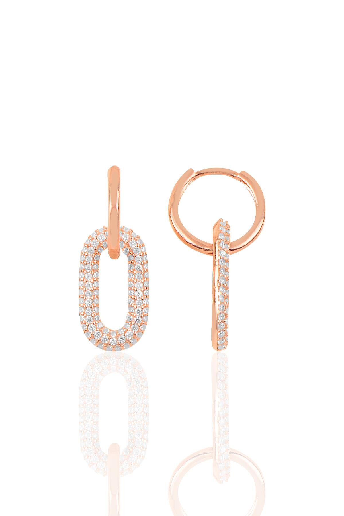 Gümüş rose zirkon taşlı handy küpe SGTL10273ROSE