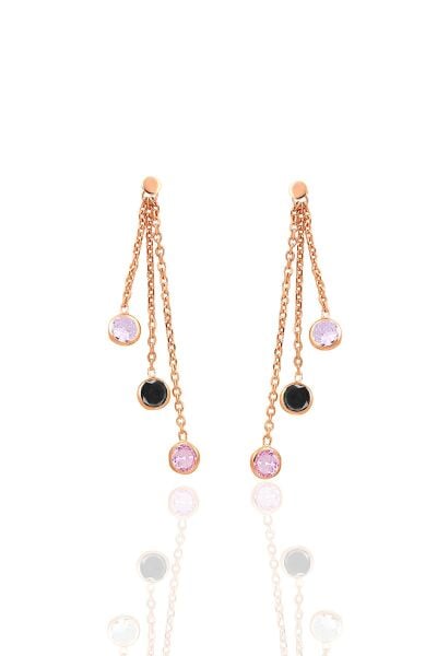 Gümüş rose zirkon taşlı renkli zincir ışıltısı küpe SGTL12632ROSE