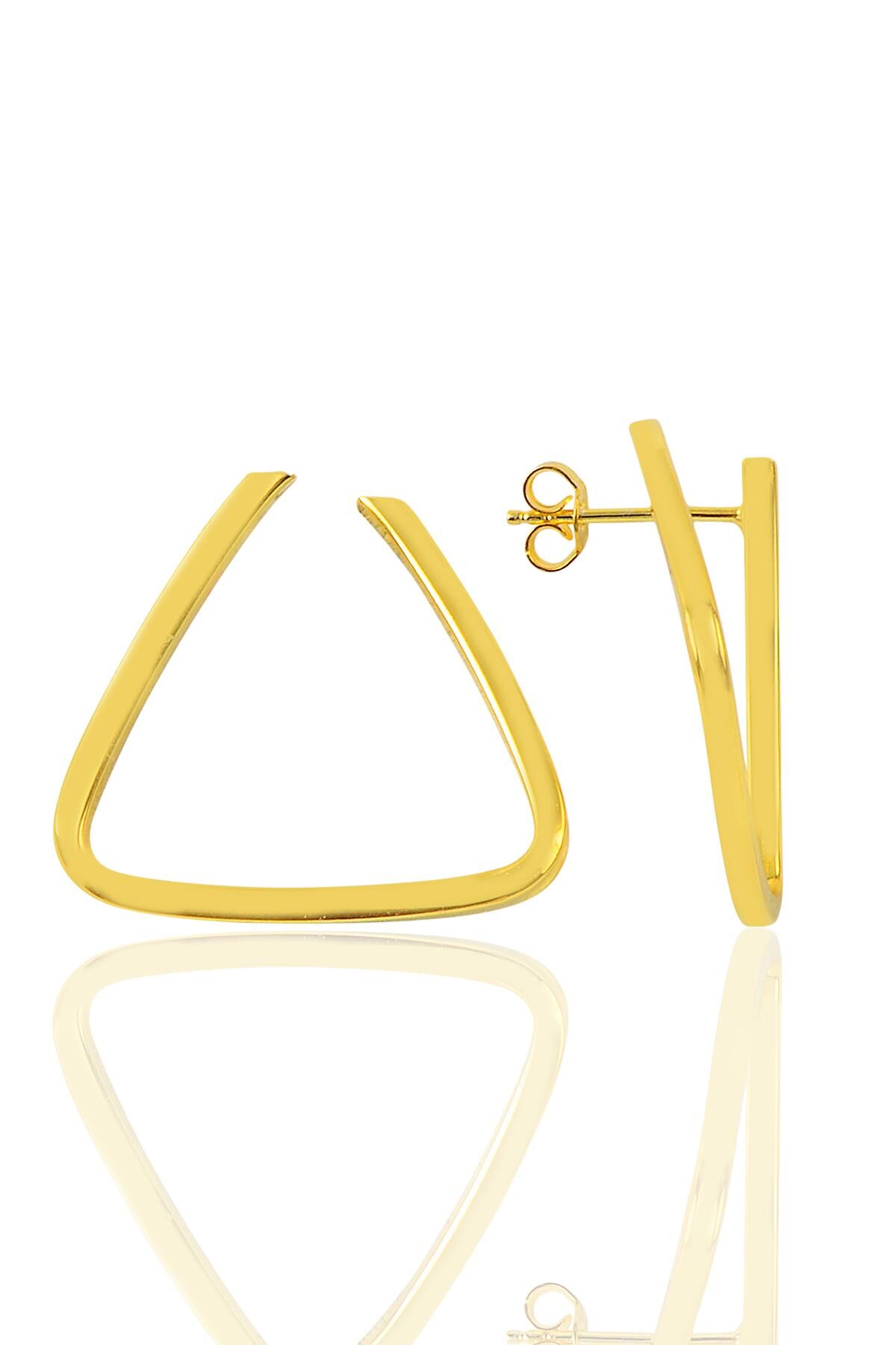 Gümüş altın rengi üçgen modeli şarnel küpe SGTL9652GOLD