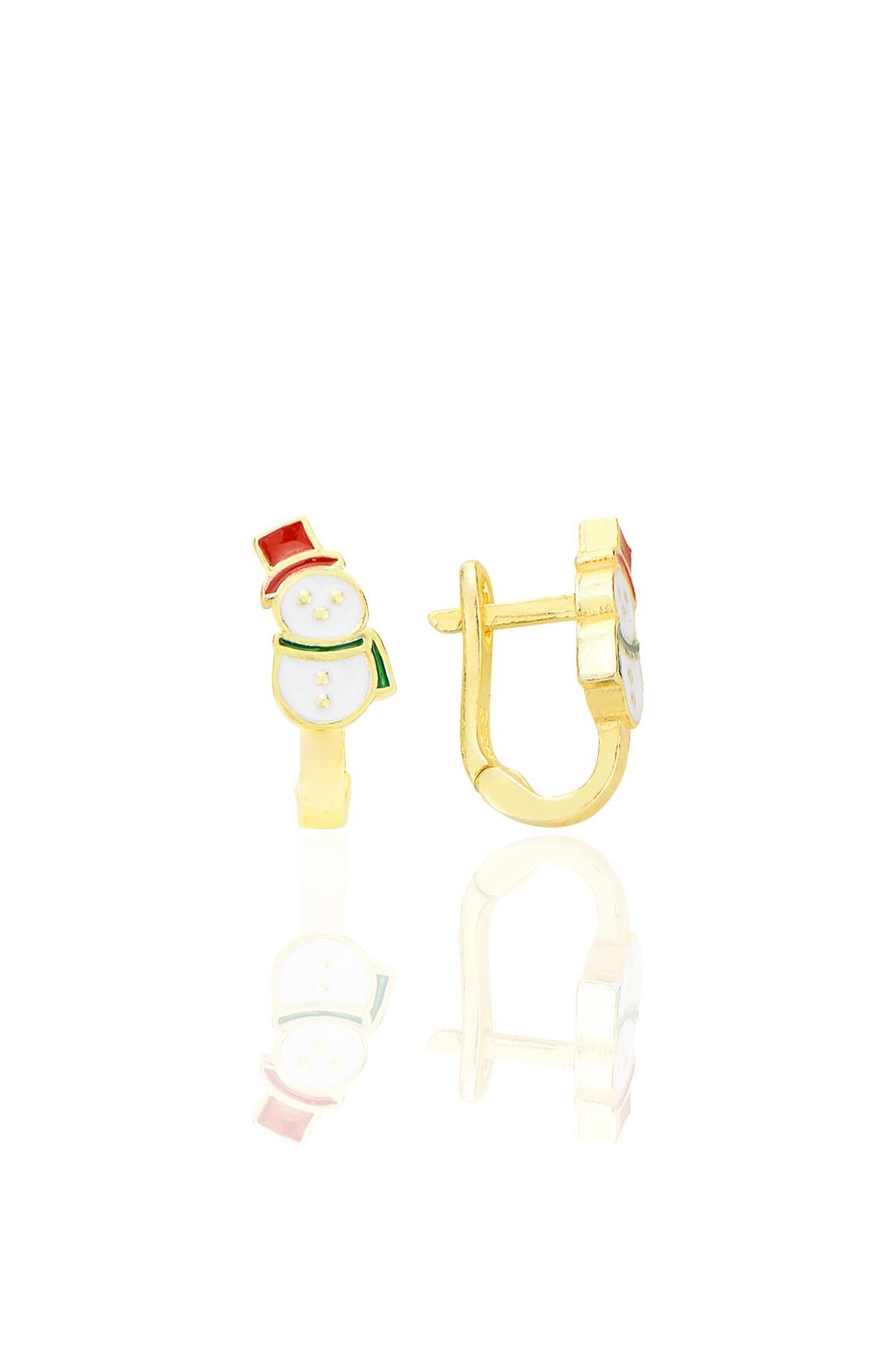 Gümüş altın yaldızlı mineli kardan adam küpe SGTL12654GOLD