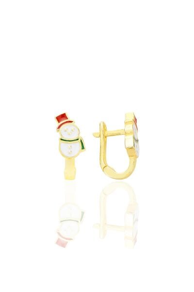 Gümüş altın yaldızlı mineli kardan adam küpe SGTL12654GOLD