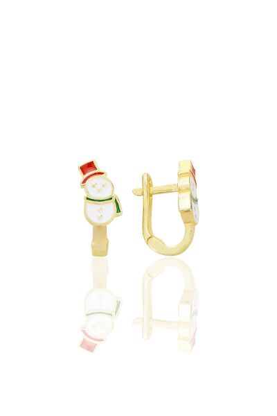 Gümüş altın yaldızlı mineli kardan adam küpe SGTL12654GOLD