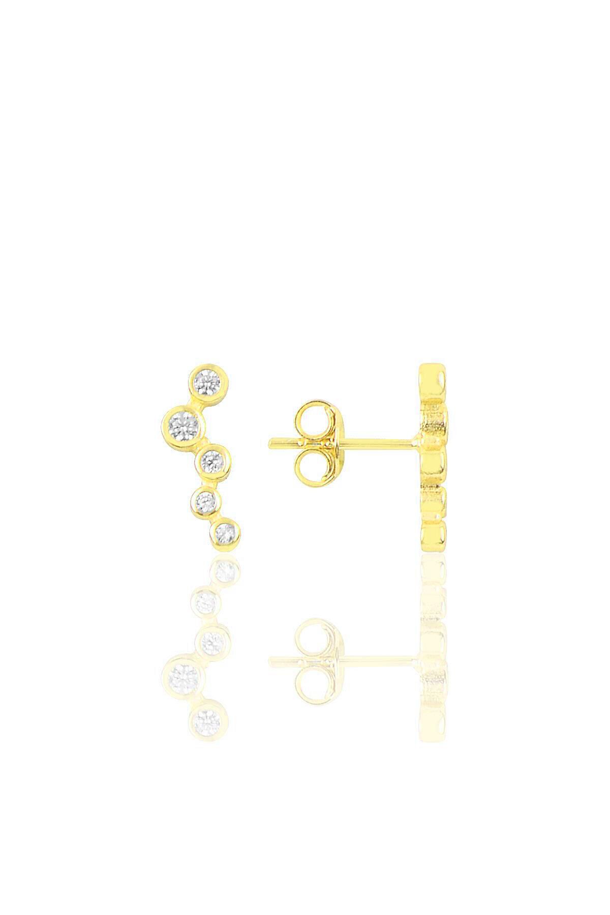 Gümüş altın yaldızlı zirkon sıra taşlı küpe SGTL10818GOLD