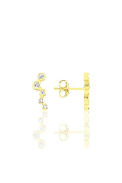 Gümüş altın yaldızlı zirkon sıra taşlı küpe SGTL10818GOLD