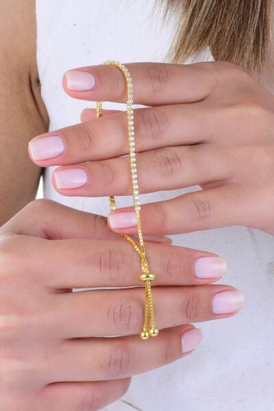 Gümüş altın yaldızlı zirkon taşlı pırlanta montürlü asansörlü su yolu bileklik SGTL12731GOLD