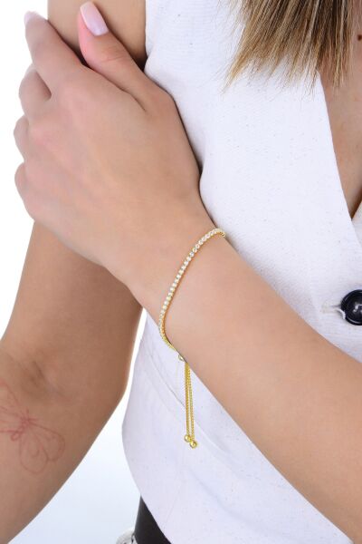 Gümüş altın yaldızlı zirkon taşlı pırlanta montürlü asansörlü su yolu bileklik SGTL12731GOLD