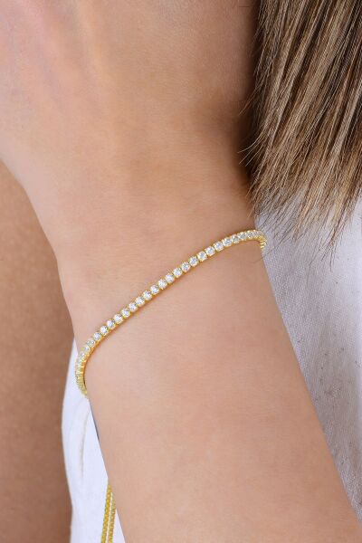 Gümüş altın yaldızlı zirkon taşlı pırlanta montürlü asansörlü su yolu bileklik SGTL12731GOLD