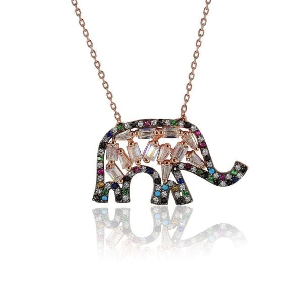 baget renkli taşlı fil kolye SGTL4100