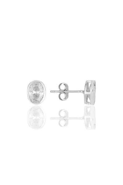 Gümüş rodyumlu oval kesim zirkon taşlı küpe SGTL11620OVAL