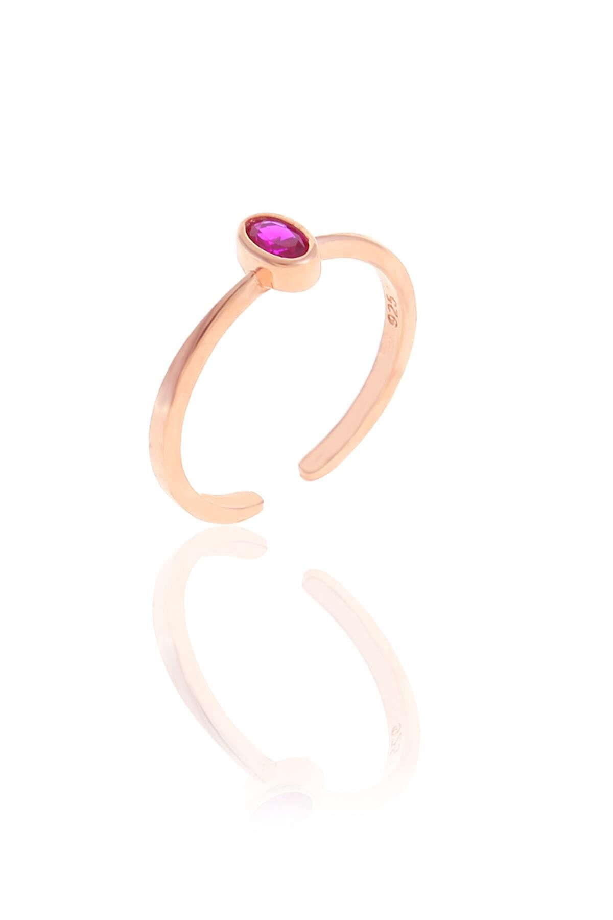 Gümüş rose  fuşya taşlı alttan ayarlamalı yüzük SGTL10161KIRMIZI