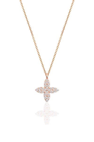 Gümüş rose zirkon taşlı yonca kolye SGTL10228YNC