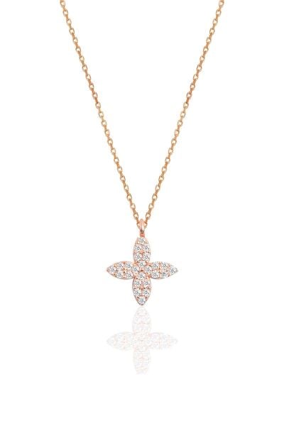 Gümüş rose zirkon taşlı yonca kolye SGTL10228YNC
