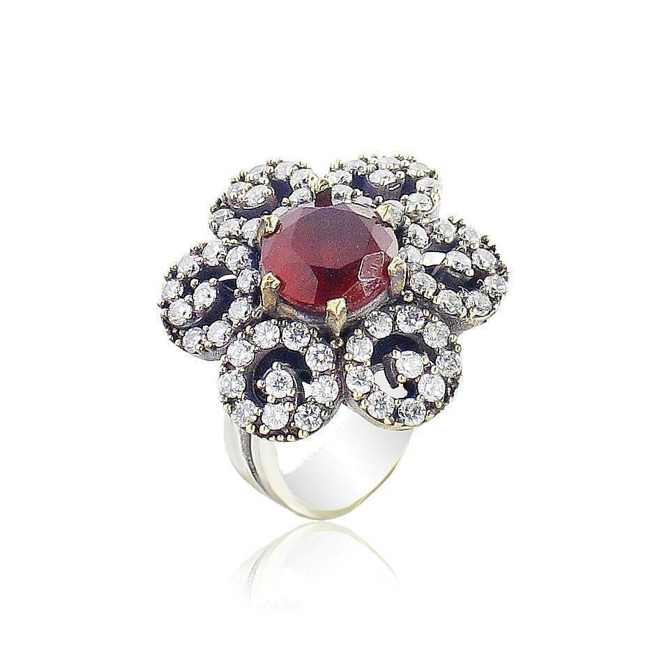 çiçek motifli kök yakut taşlı otantik yüzük SGTL3734