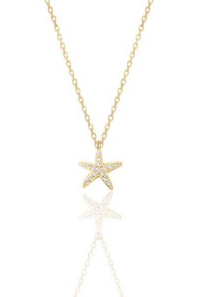 Gümüş altın yaldızlı zirkon taşlı deniz yıldızı kolye ve küpe ikili set SGTL11441GOLD