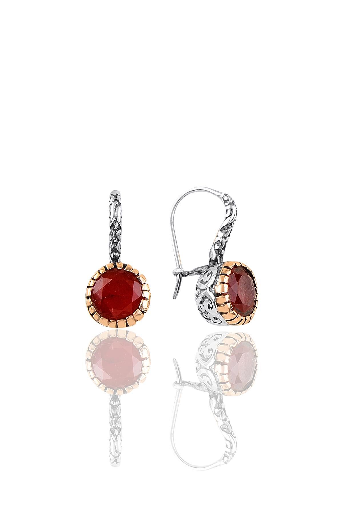 Gümüş kök yakut taşlı otantik tektaş küpe SGTL10969BORDO