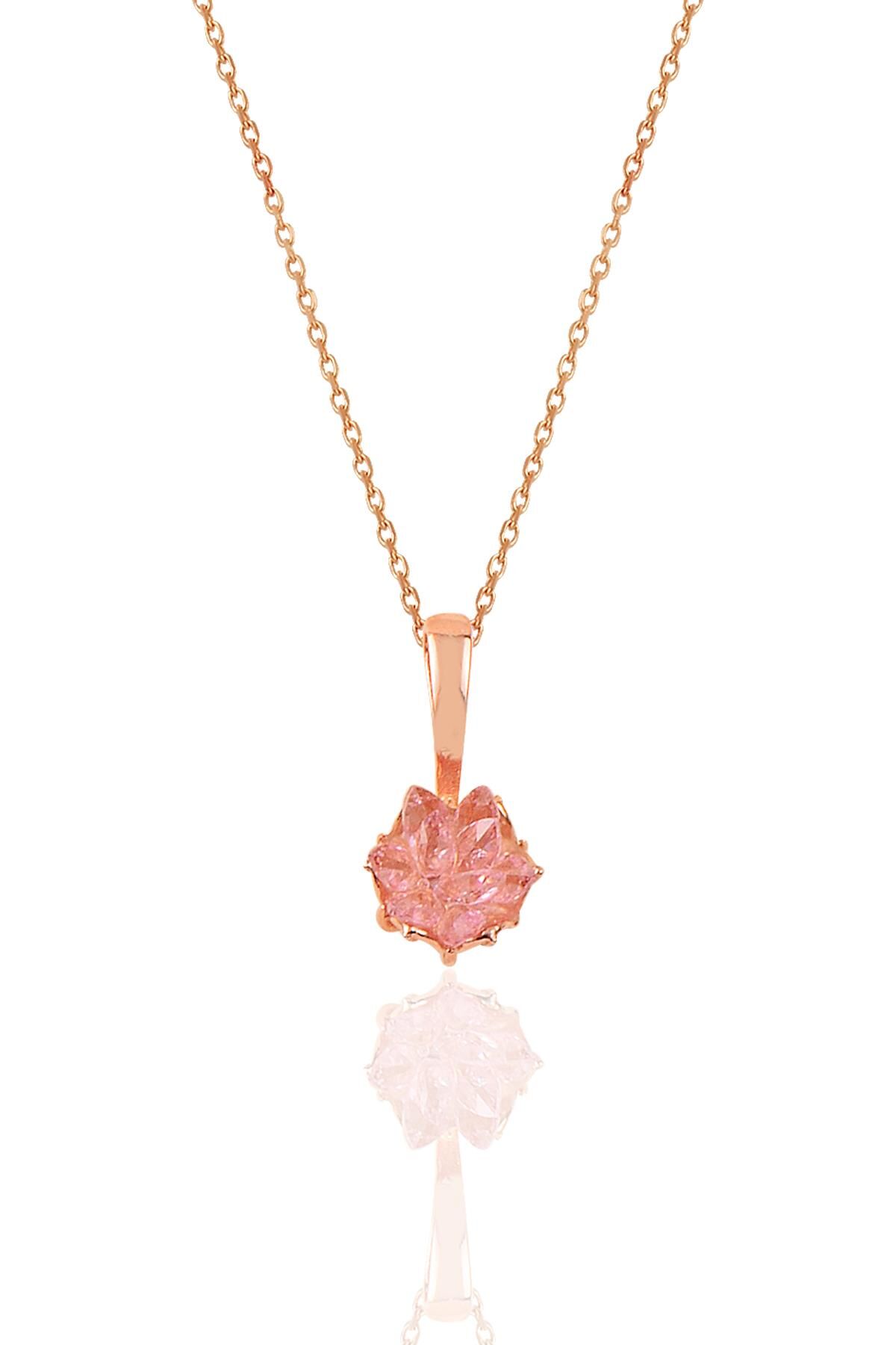 Gümüş Lotus çiçeği modeli pembe renkli taşlı kolye SGTL10217KLY