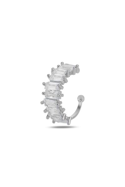 Gümüş rodyumlu baget kesim zirkon taşlı sıkıştırmalı kıkırdak küpe ear cuff SGTL11960RODAJ