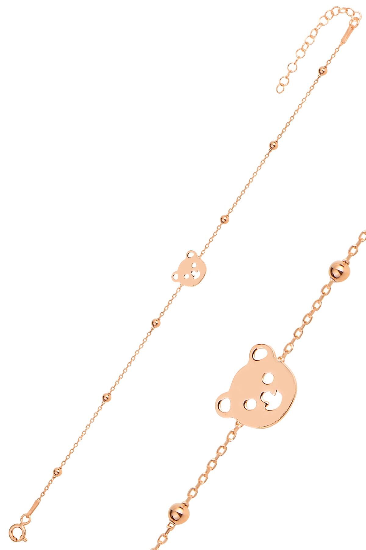 Gümüş rose top top zincirli ayıcıklı bileklik SGTL11865ROSE