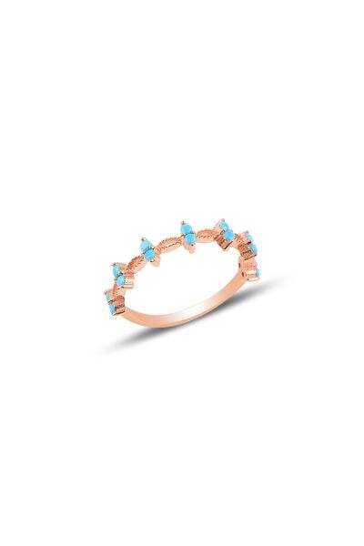 Gümüş rose turkuaz taşlı crown yüzük SGTL10290MAVİ
