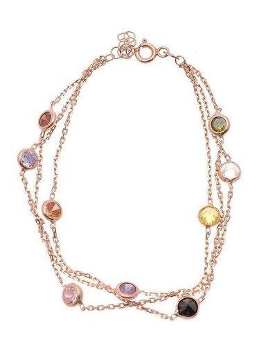 Gümüş  Renkli Taşlı Rose Bileklik bileklik6954