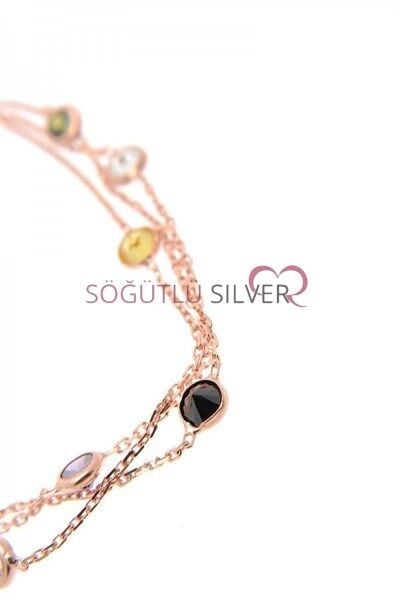 Gümüş  Renkli Taşlı Rose Bileklik bileklik6954