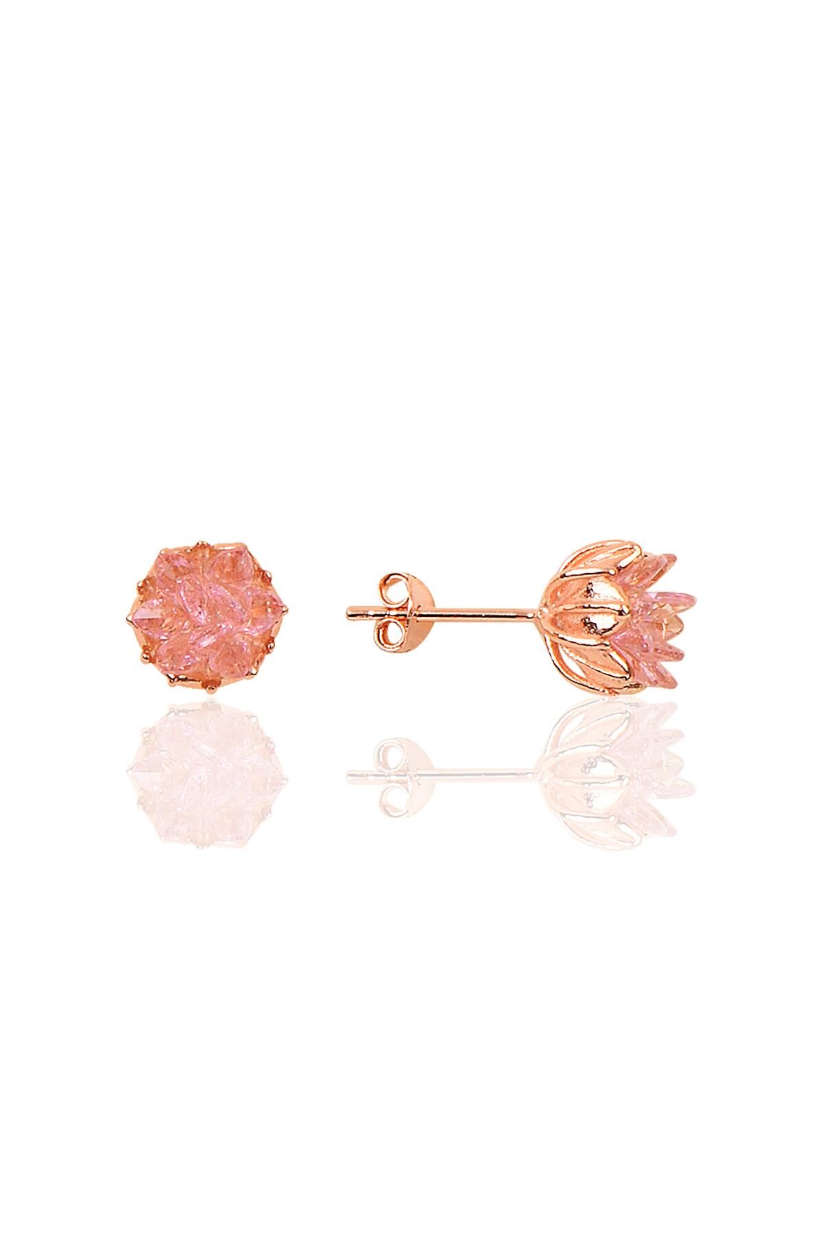 Gümüş Lotus çiçeği modeli pembe renkli taşlı küpe SGTL10217KP