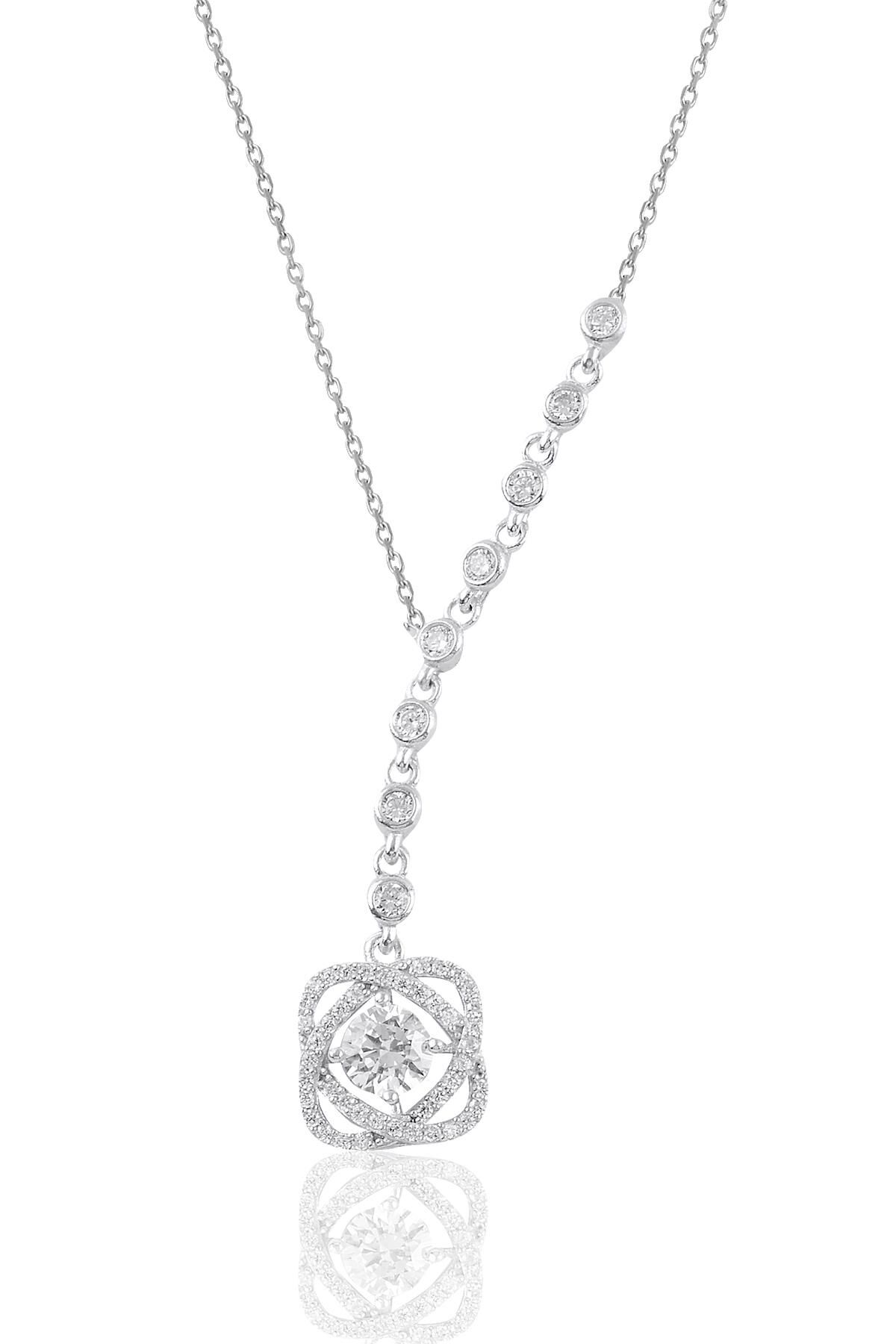 Gümüş rodyumlu star kesim taşlı kolye SGTL10970RODAJ