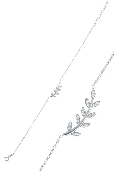 Gümüş rodyumlu zirkon taşlı yaprak bileklik SGTL10291RODAJ