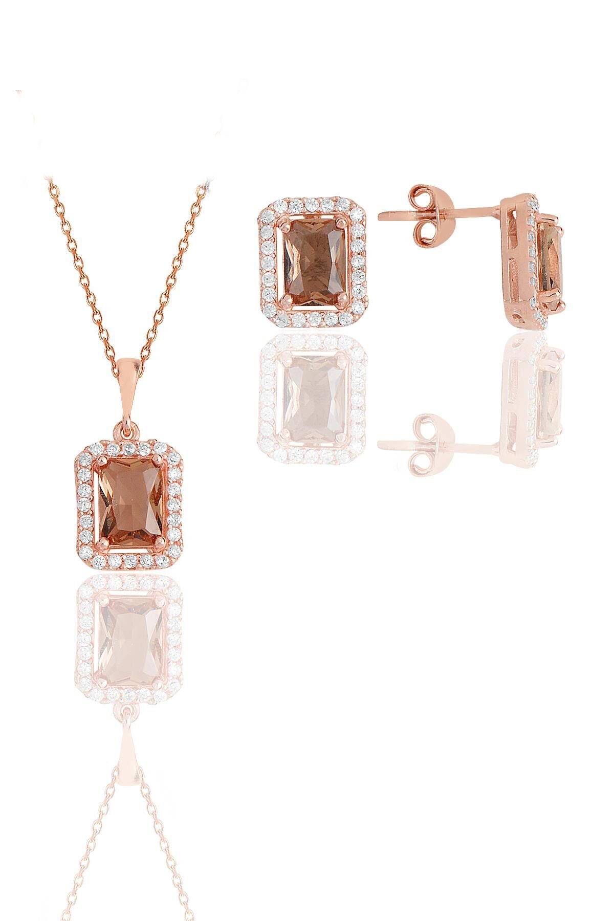 Gümüş rose renk değiştiren zultanit taşlı baget kesim ikili set SGTL11568ZLT