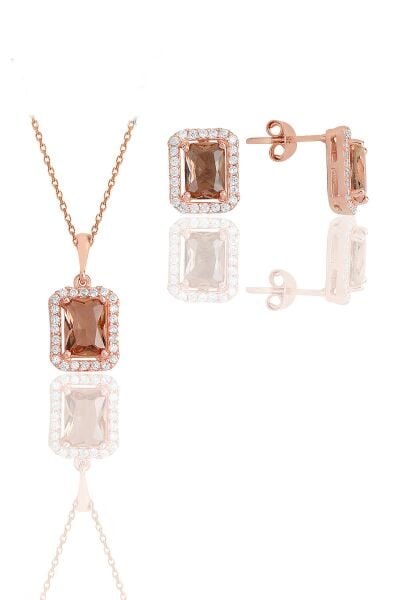 Gümüş rose renk değiştiren zultanit taşlı baget kesim ikili set SGTL11568ZLT
