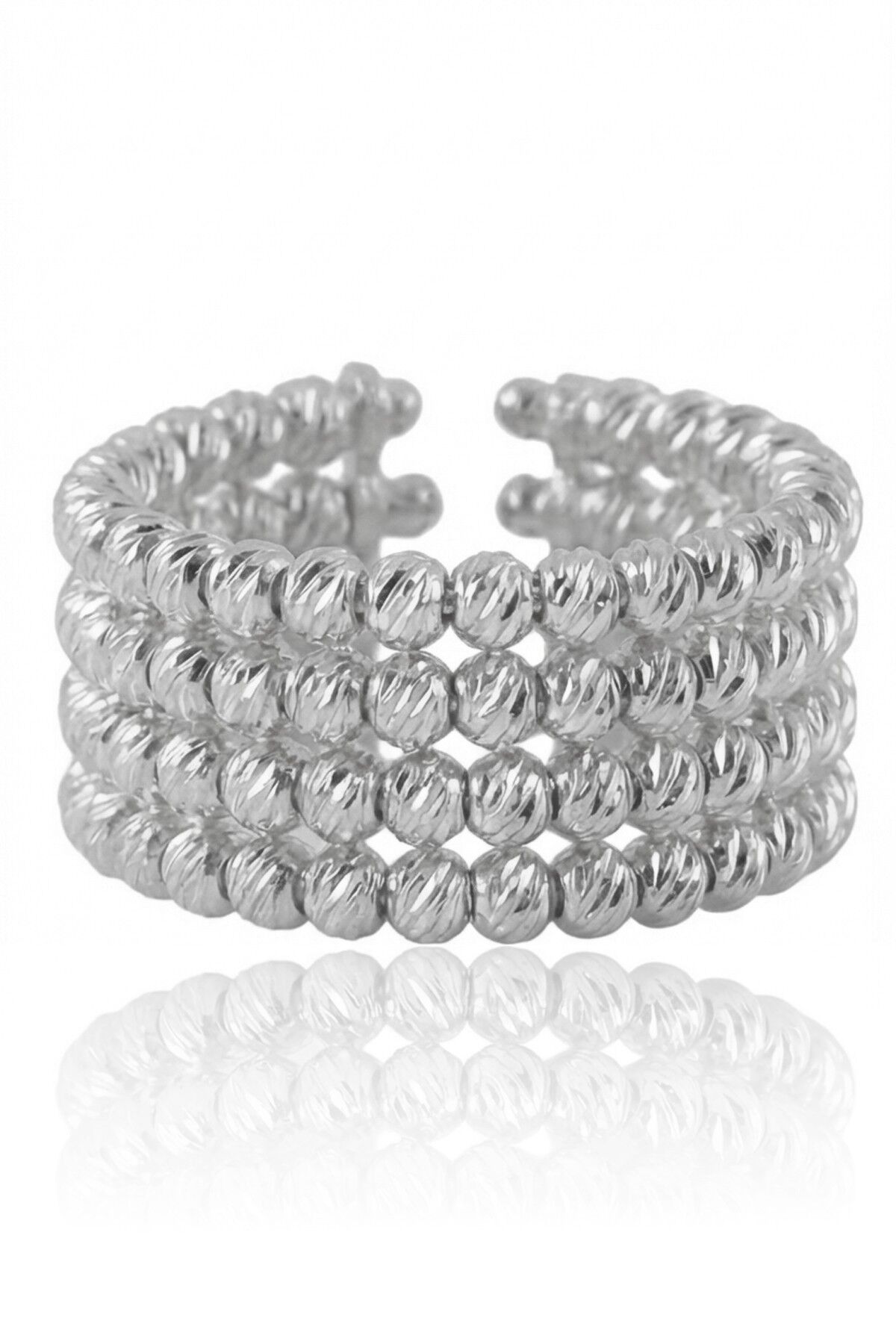 925 Ayar Gümüş Yüzük Rodyumlu Dorica (Dorissa) Alttan Ayarlamalı Dört Sıra Yüzük SGTL13225RODAJ