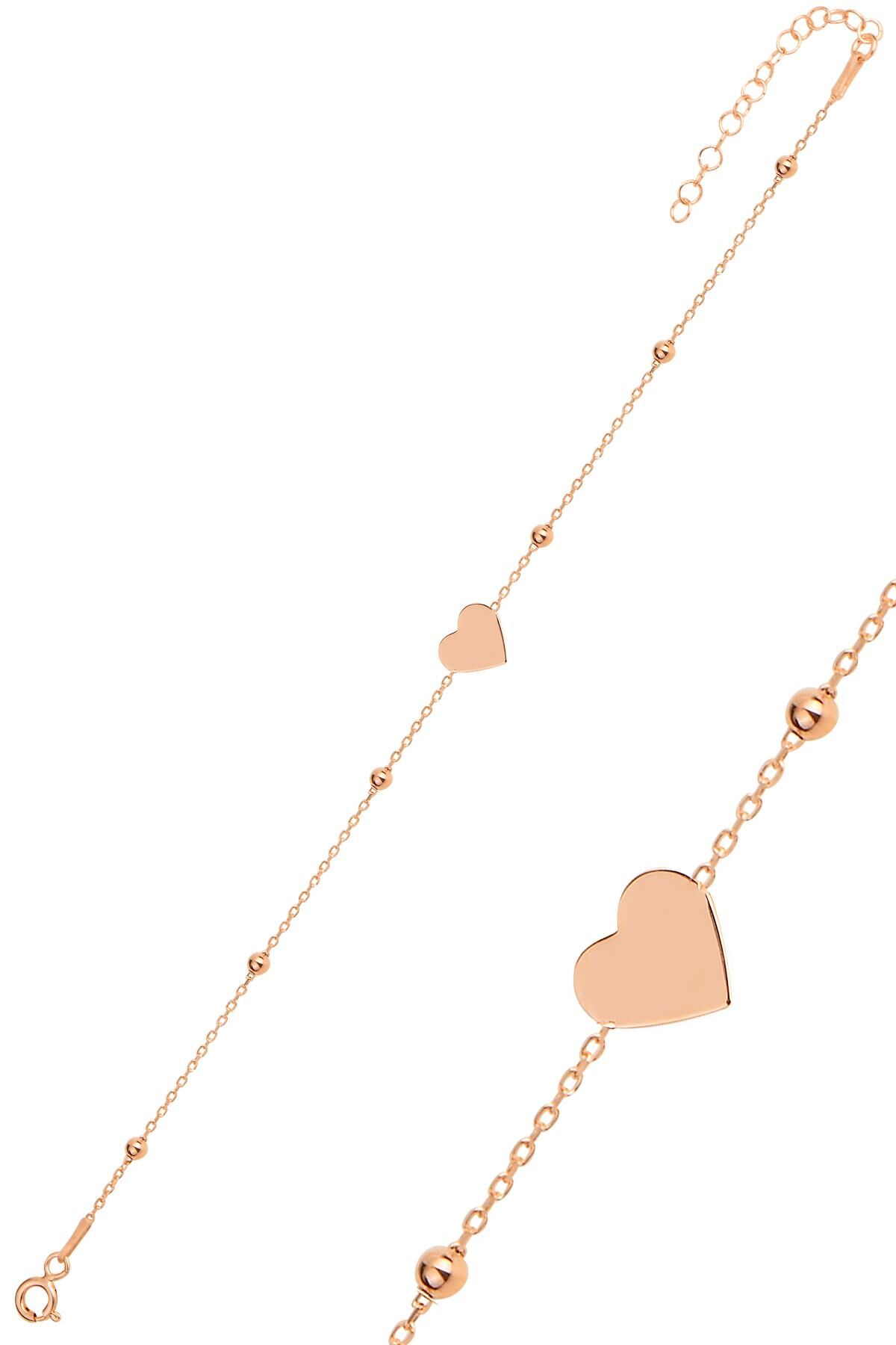 Gümüş rose top top zincirli kalp bileklik SGTL11864ROSE